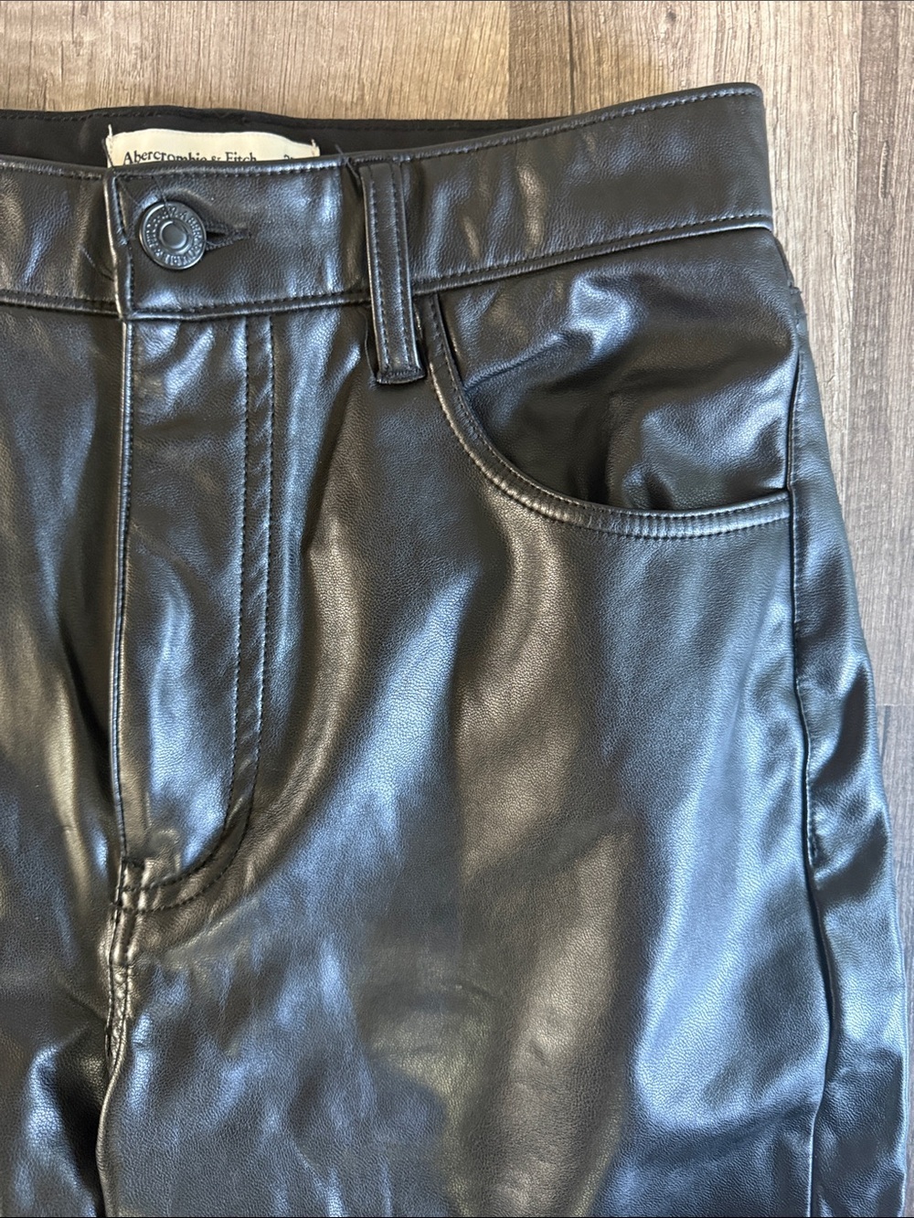 Abercrombie & Fitch Pants Black Curve Love Vegan Leather Ankle Straight Size 27 - Picture 4 of 11